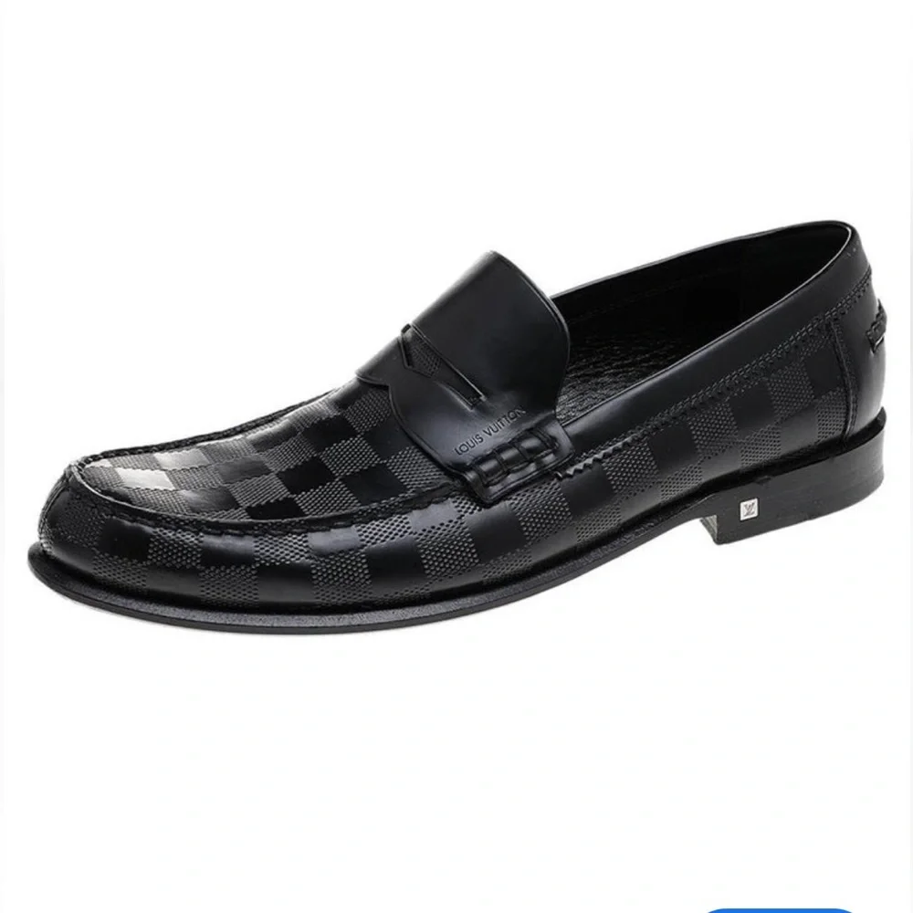 Louis Vuitton Damier Embossed Leather Outline Penny Slip On Loafers